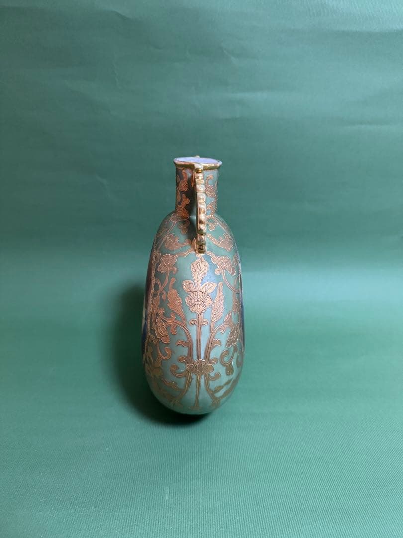 希少 オールドノリタケ 画帖 草花紋 両手付丸型花瓶 メイプルリーフ