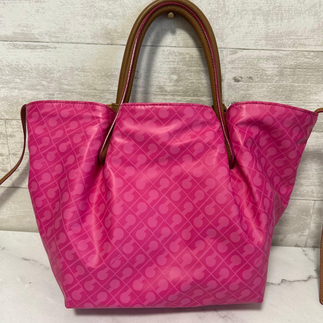 美品　GHERARDINI レザートートバッグ ブラウン　ピンク　リバーシブル