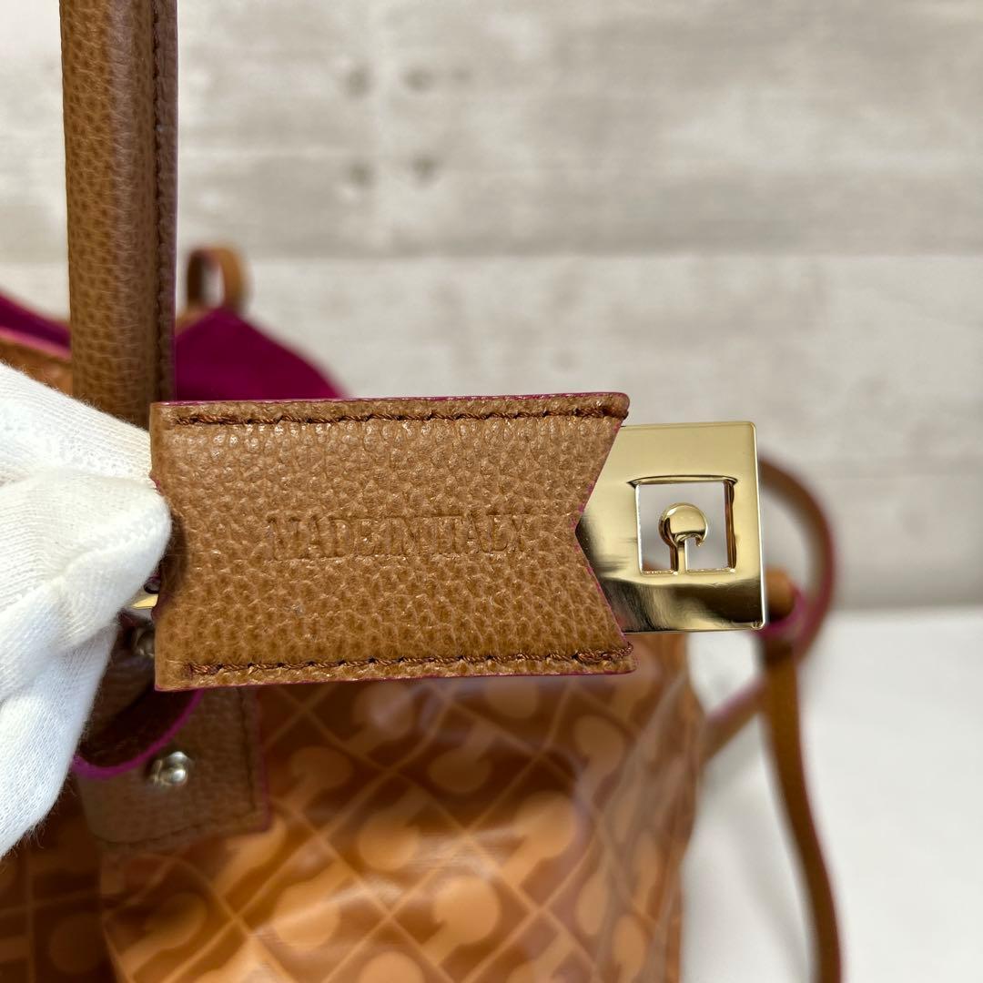 美品　GHERARDINI レザートートバッグ ブラウン　ピンク　リバーシブル