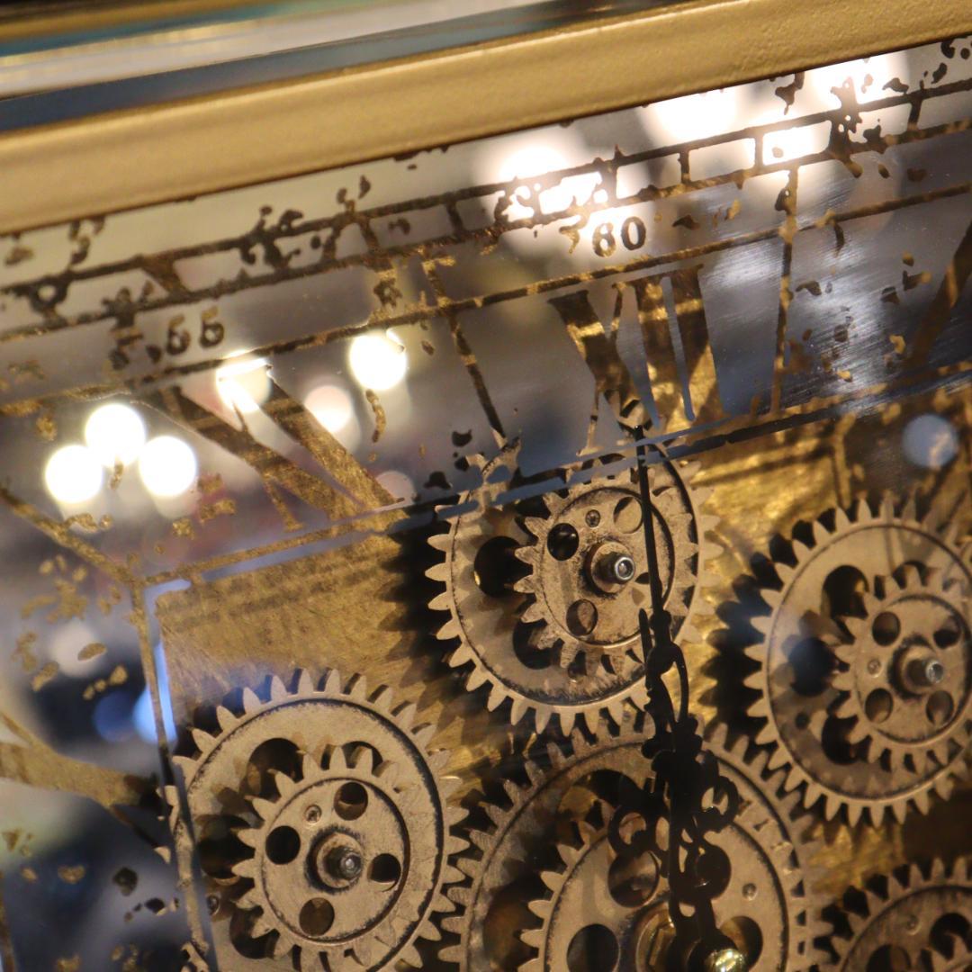 置き時計 クロック ゴールド ギアクロック ヴィンテージ スクエア