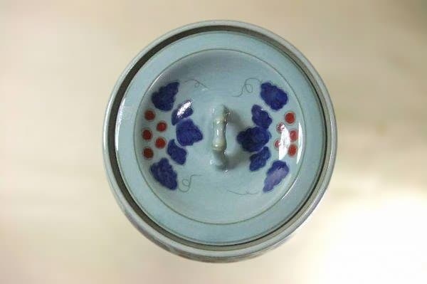 青地 水差し ぶどう絵 銘「春暁」茶道具 美品 未使用 紙箱