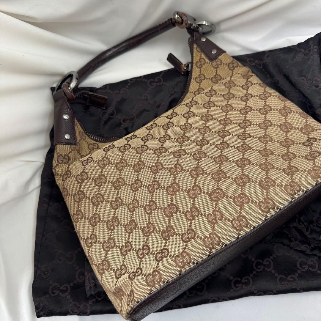 希少 グッチ ワンショルダーバッグ ハンドバッグ GGキャンバス レザー