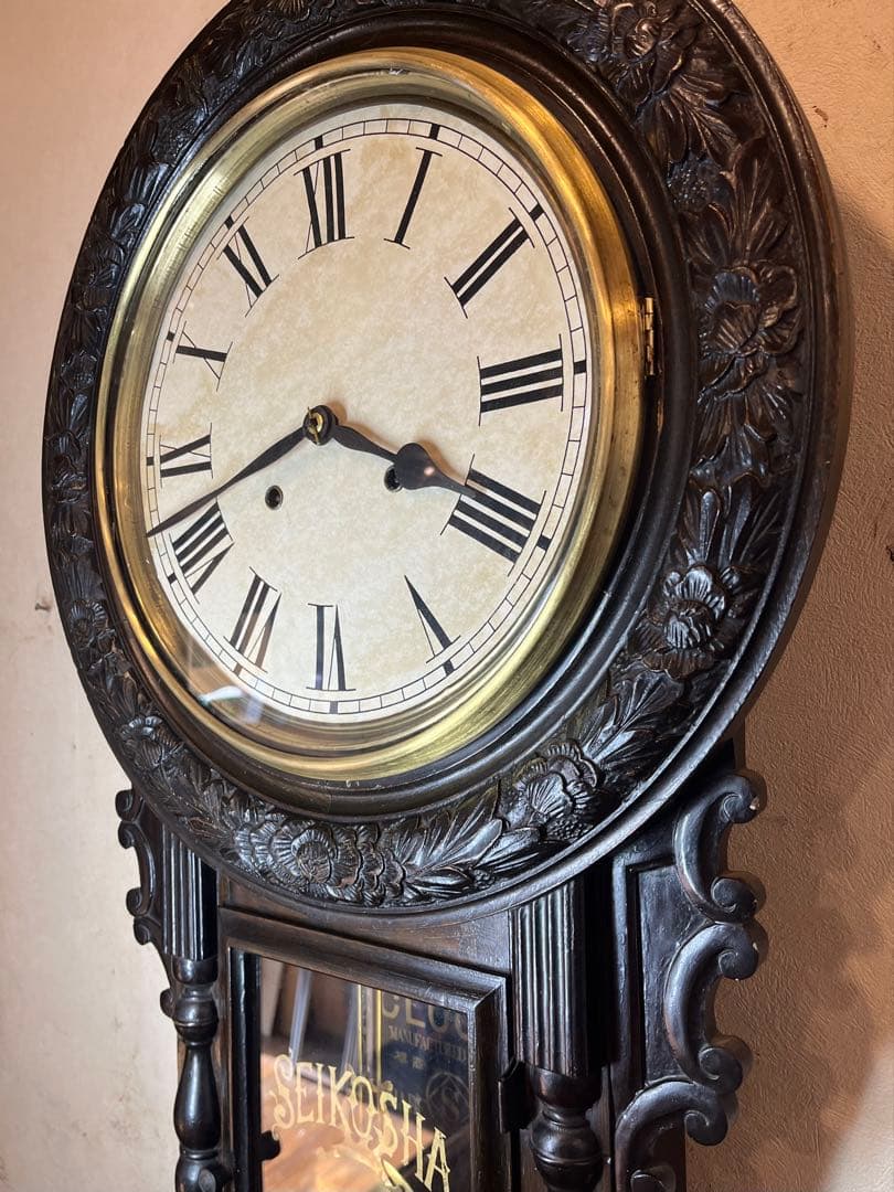 大型ひまわり　精工舎　柱時計　古時計　振り子　ゼンマイ　ボンボン　レトロ
