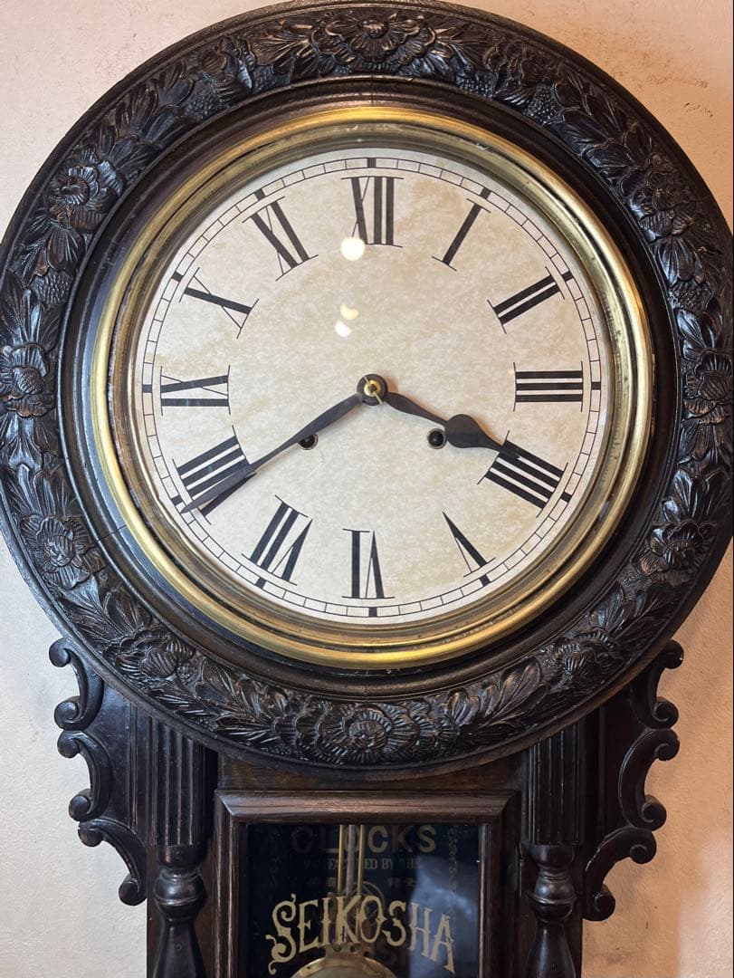 大型ひまわり　精工舎　柱時計　古時計　振り子　ゼンマイ　ボンボン　レトロ