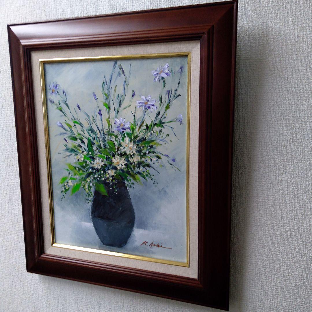 肉質油絵　立て　F6 花と花瓶　青木今陽　額装仕上げ品