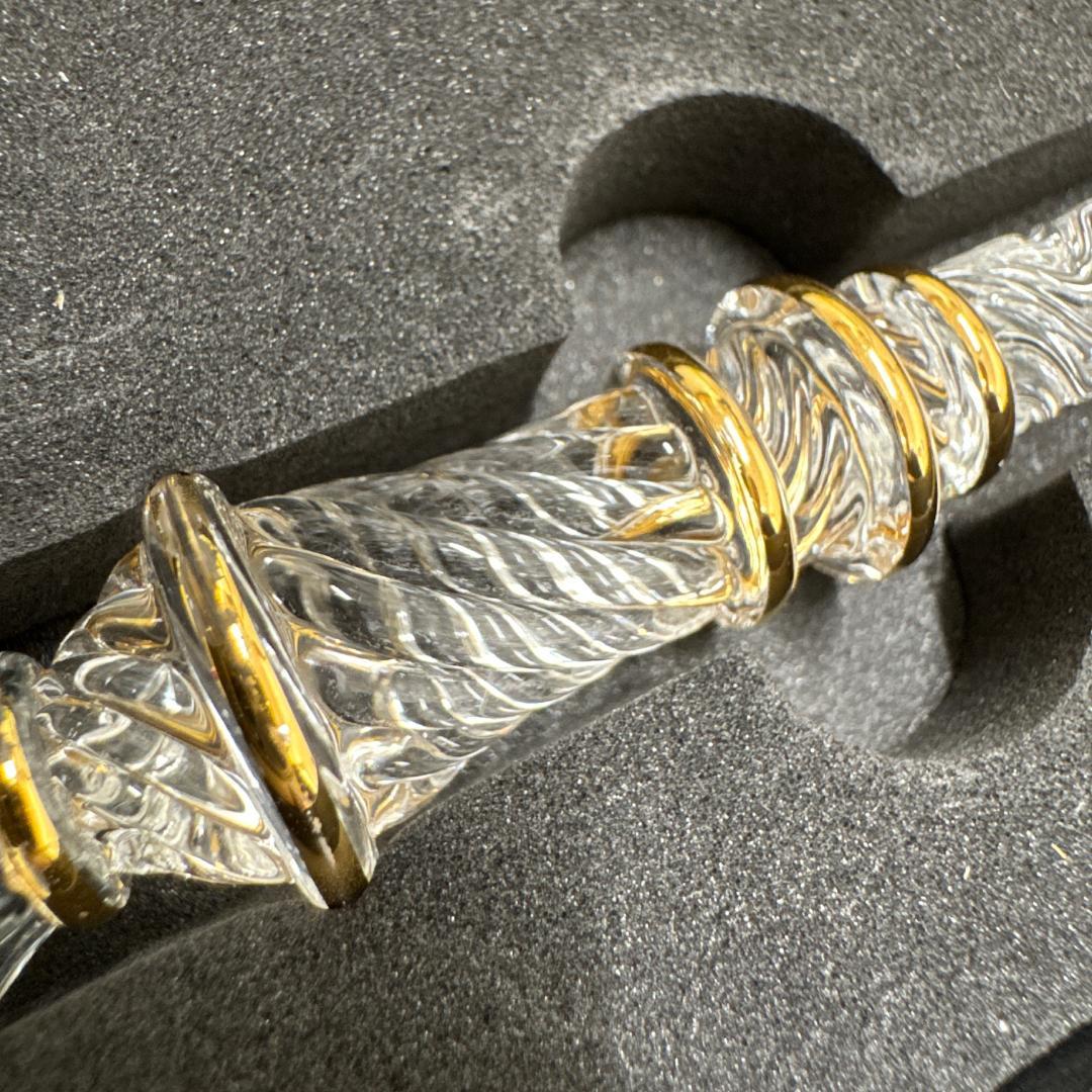 GA7126◆未使用 ガラス工房 LUC ガラスペン クリア ゴールドライン♪