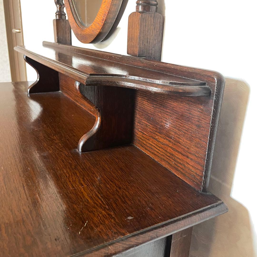 イギリスアンティーク　ミラー付きチェスト　オーク　柱ツイスト　3段引き出し