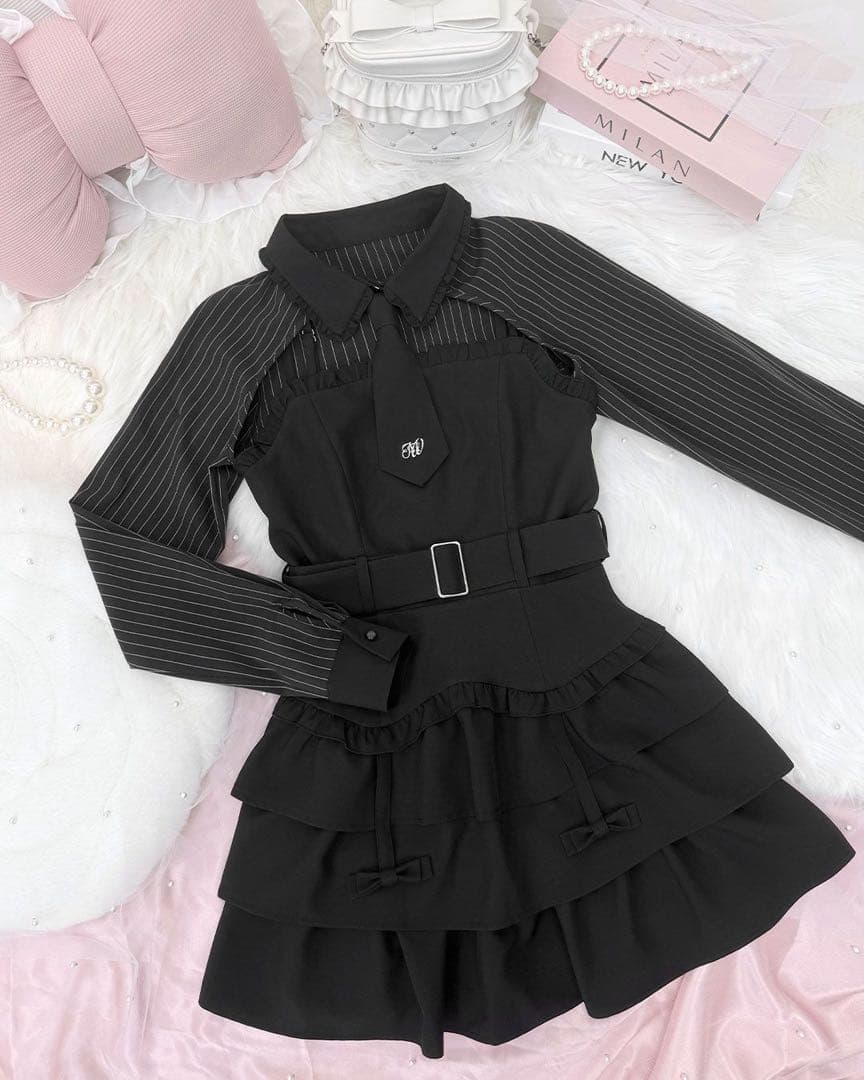 ハニーミュウ　ネクタイ付きアンサンブルフリルワンピ