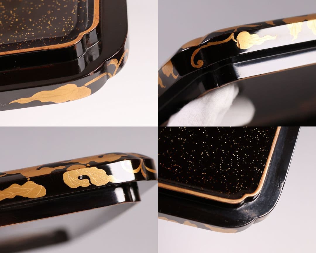 【MA698】加賀蒔絵 饅羹重 楼閣山水楽器唐草 金蒔絵 木製 饅頭箱 菓子器