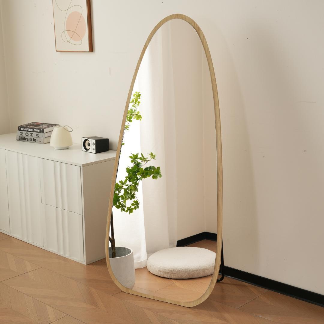 全身鏡 水滴 姿見鏡 木目調 スタンドミラー 壁掛け 150*70CM 飛散防止