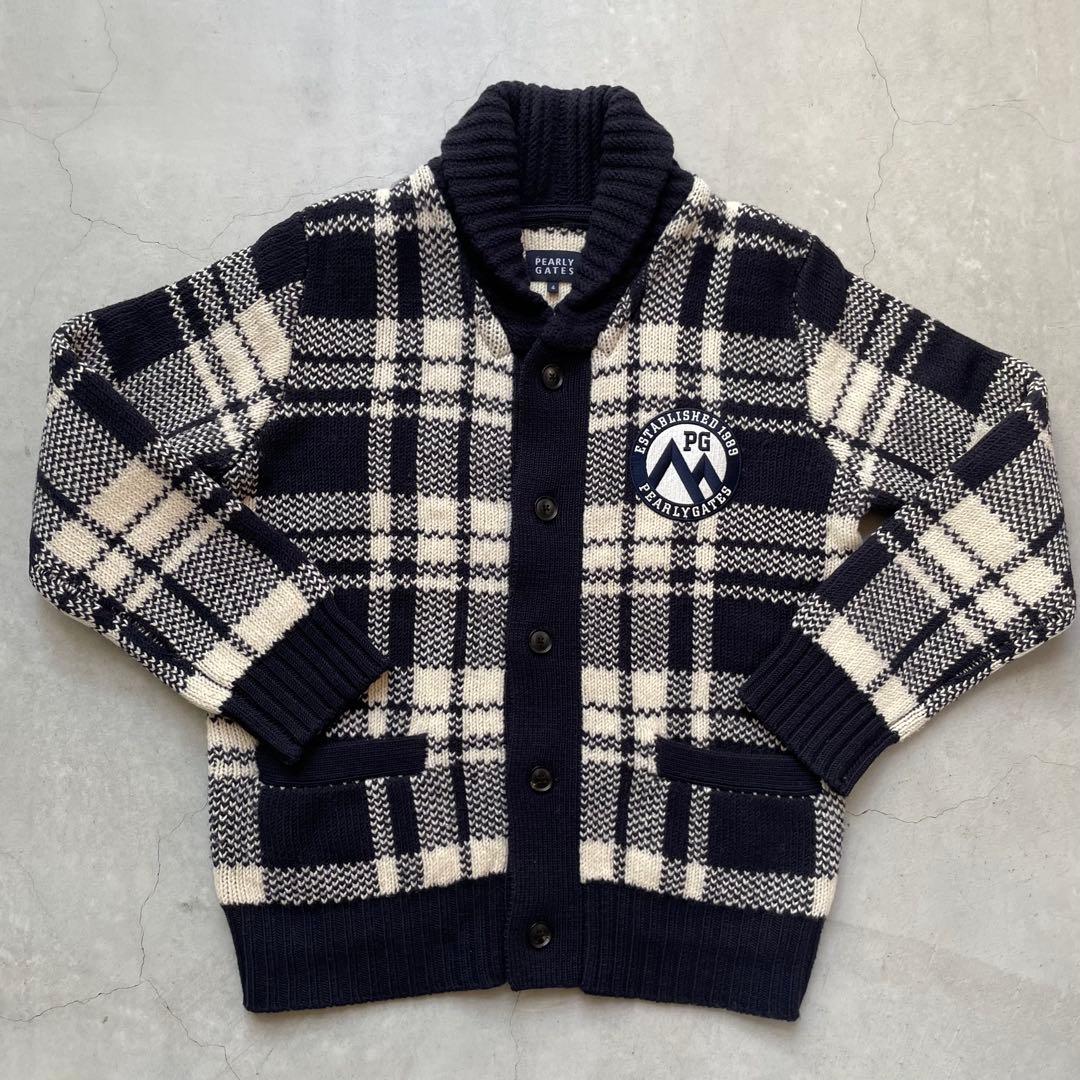 【美品】PEARLY GATES パーリーゲイツ チェックニットカーディガン