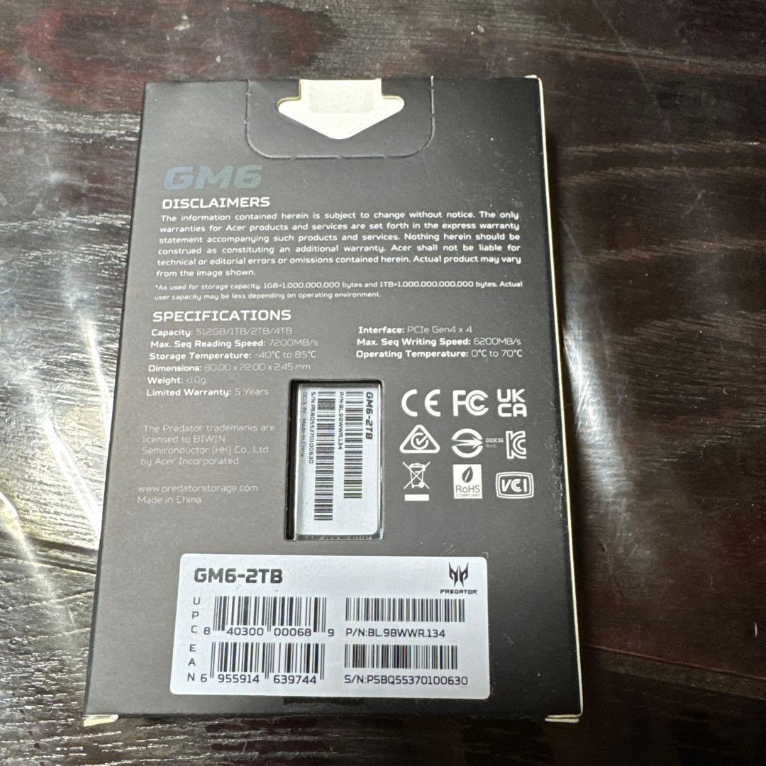 内蔵型SSD Predator GM6 2TB SSD M.2