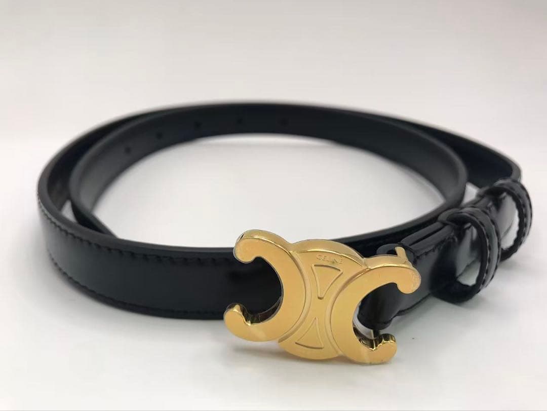 セリーヌ ベルト トリオンフ ゴールド金具 黒サイズ80 レザー保存袋