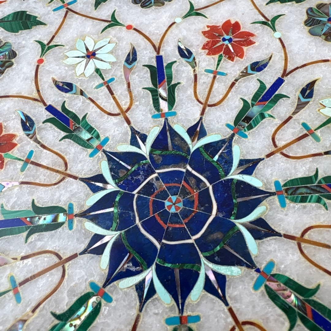 アグラ タージマハル 大理石 石象嵌 プレート 唐草模様 伝統工芸 インド