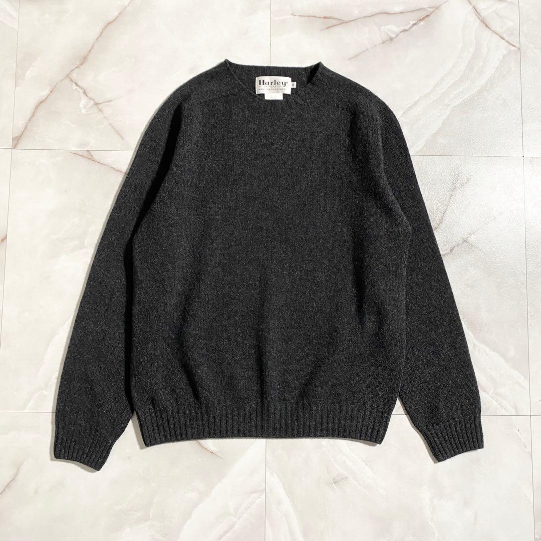 A18401 美品 ハーレーオブスコットランド シェットランドニット 濃灰42
