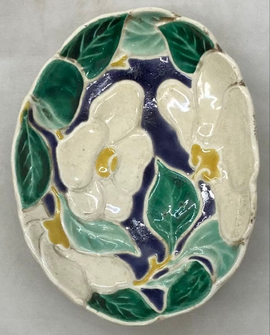 B389b 「椿図皿 5枚」九谷焼　金城製　春日山窯　青木木米　陶器　金沢