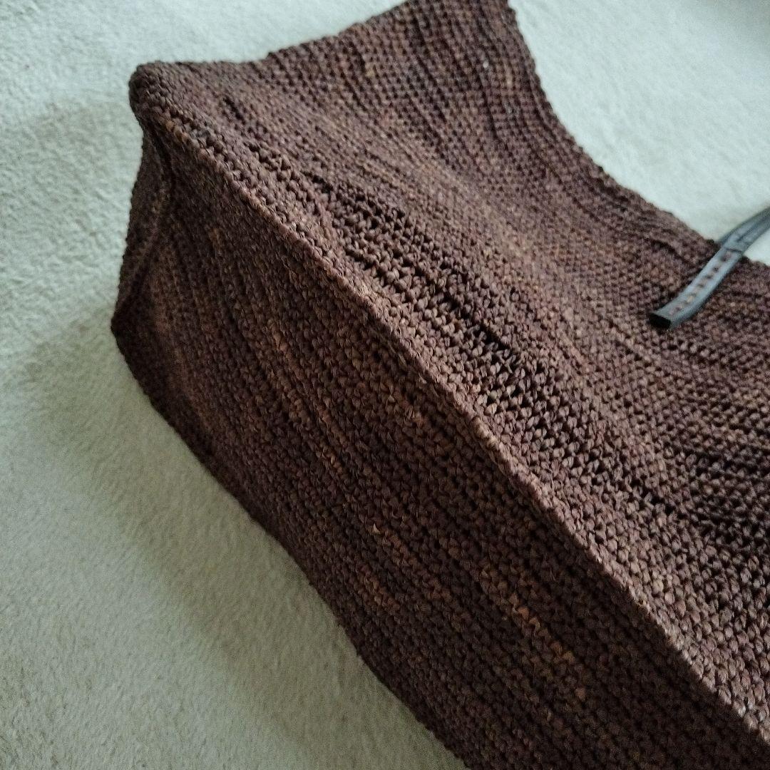 美品大容量サンアルシデ ラフィア トートバック カゴ ブラウン 肩がけ