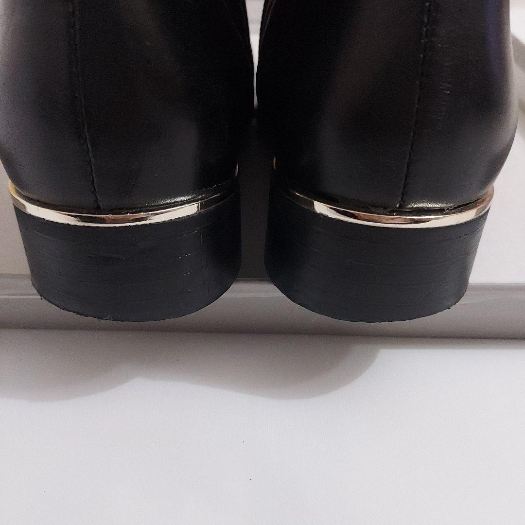 ダイアナ サイドジップ ショートブーツ 24cm　黒レザー　ゴールドライン　本革