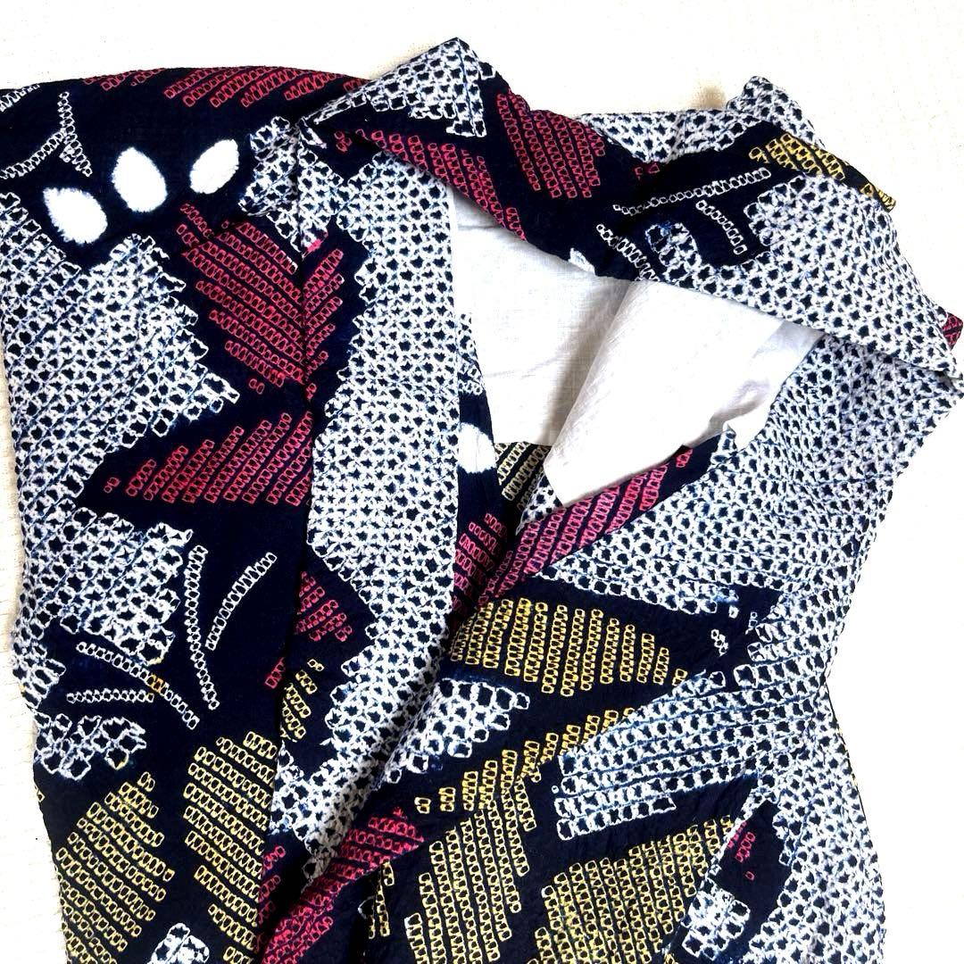 有松鳴海絞り夏着物 浴衣 大輪花繋ぎ菖蒲柄 洗い済み