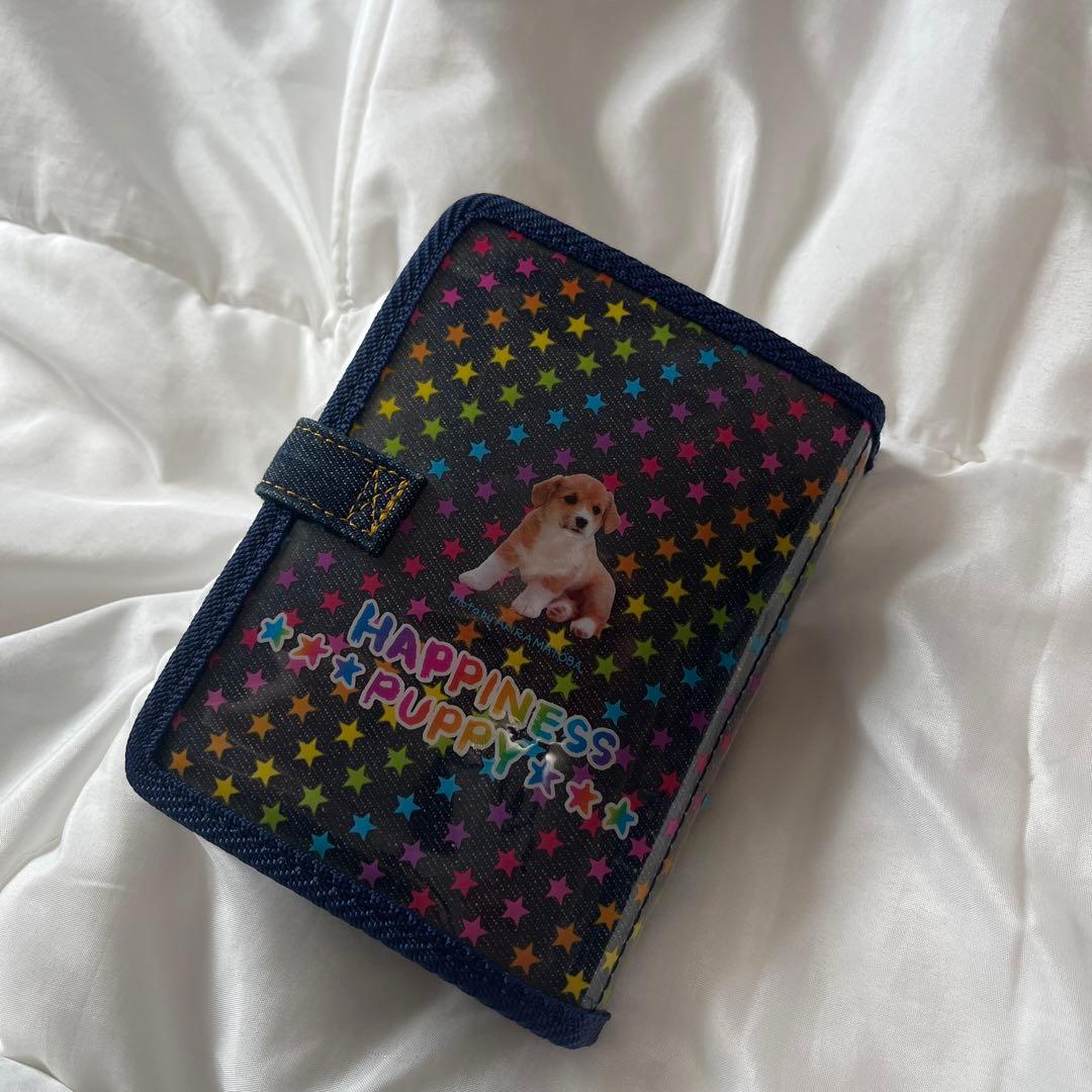 平成　レトロ　デニム　シール手帳　カバー　いぬ