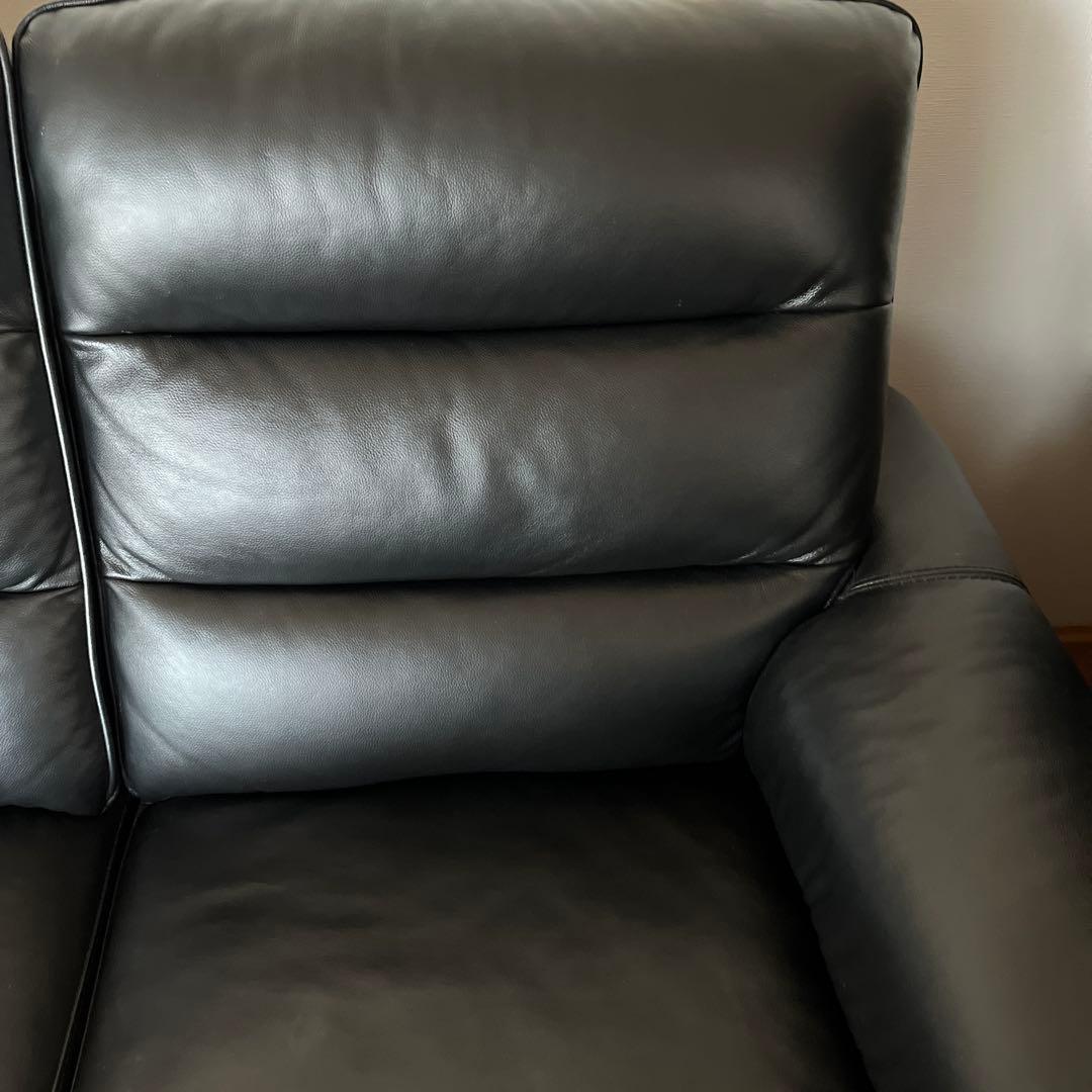 2人掛け右電動リクライニングソファ 本革(一部合成皮革)ブラック