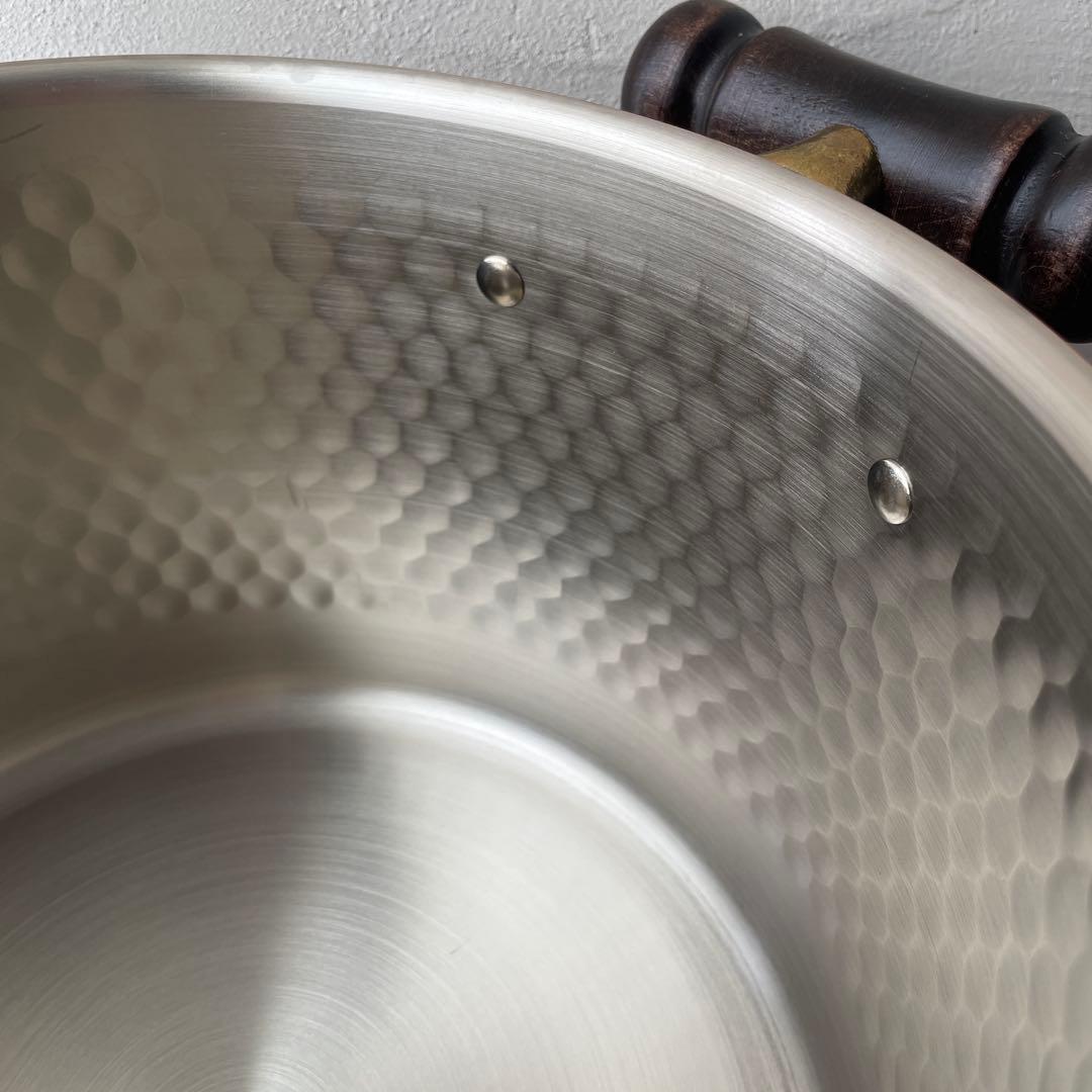 新光金属　COPPER100 銅製 両手鍋 木製ハンドル 槌目　ダークブラウン