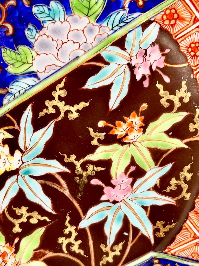 深川栄左衛門 染錦草花有職文扇形大皿 幕末 明治 香 蘭社 有田 伊万里