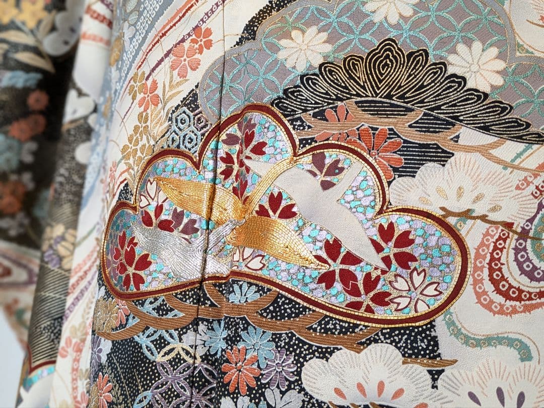 振袖フルセット 身丈155裄63 暈し染め 金銀彩 黒 グレー 逸品 成人式