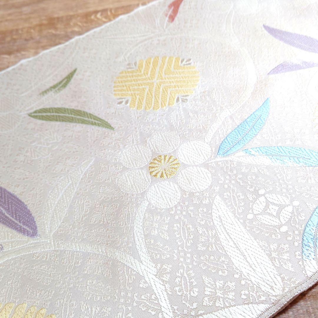 名古屋帯　薄グレー　笹鶴　六通　お仕立て込み