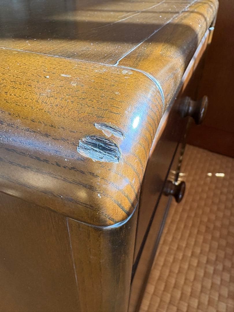 フランスベッド　ブラウン木製サイドテーブル 引き出し　アンティーク　モダン