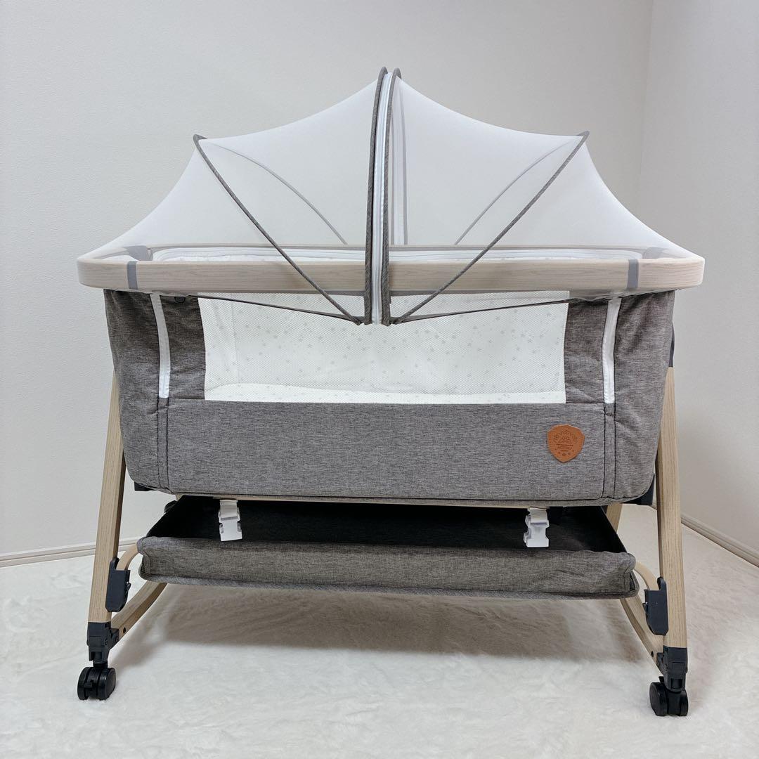 極美品✨️HZDMJ ベビーベッド 添い寝ベッド メッシュ 高さ調節可能 収納付き