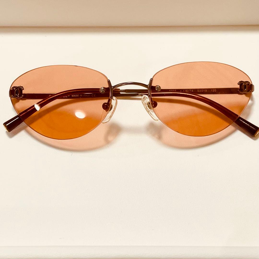 【希少】シャネルサングラス ココマーク リムレス オレンジ系 ヴィンテージY2K