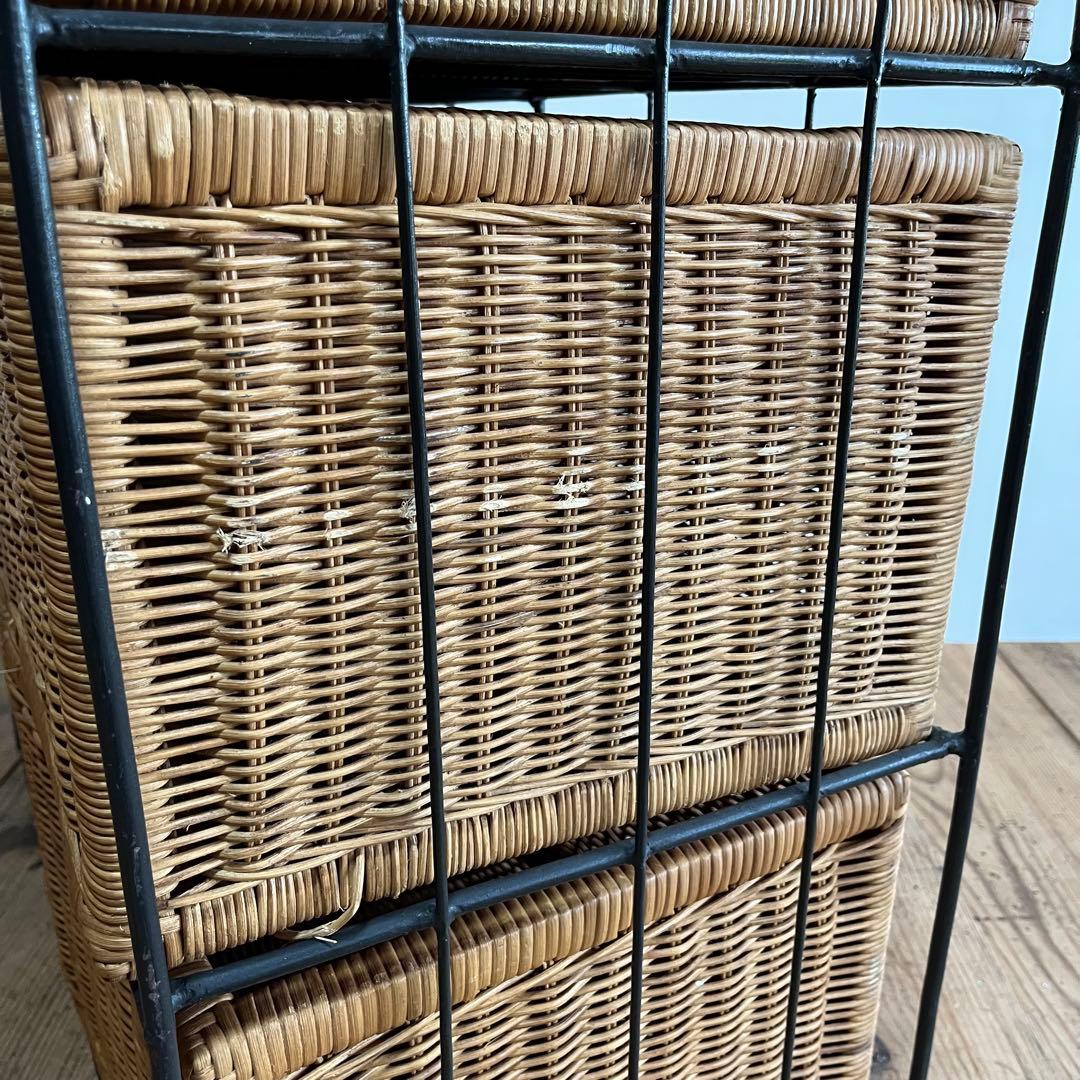 ラタン ランドリー チェスト 棚 アイアンフレーム