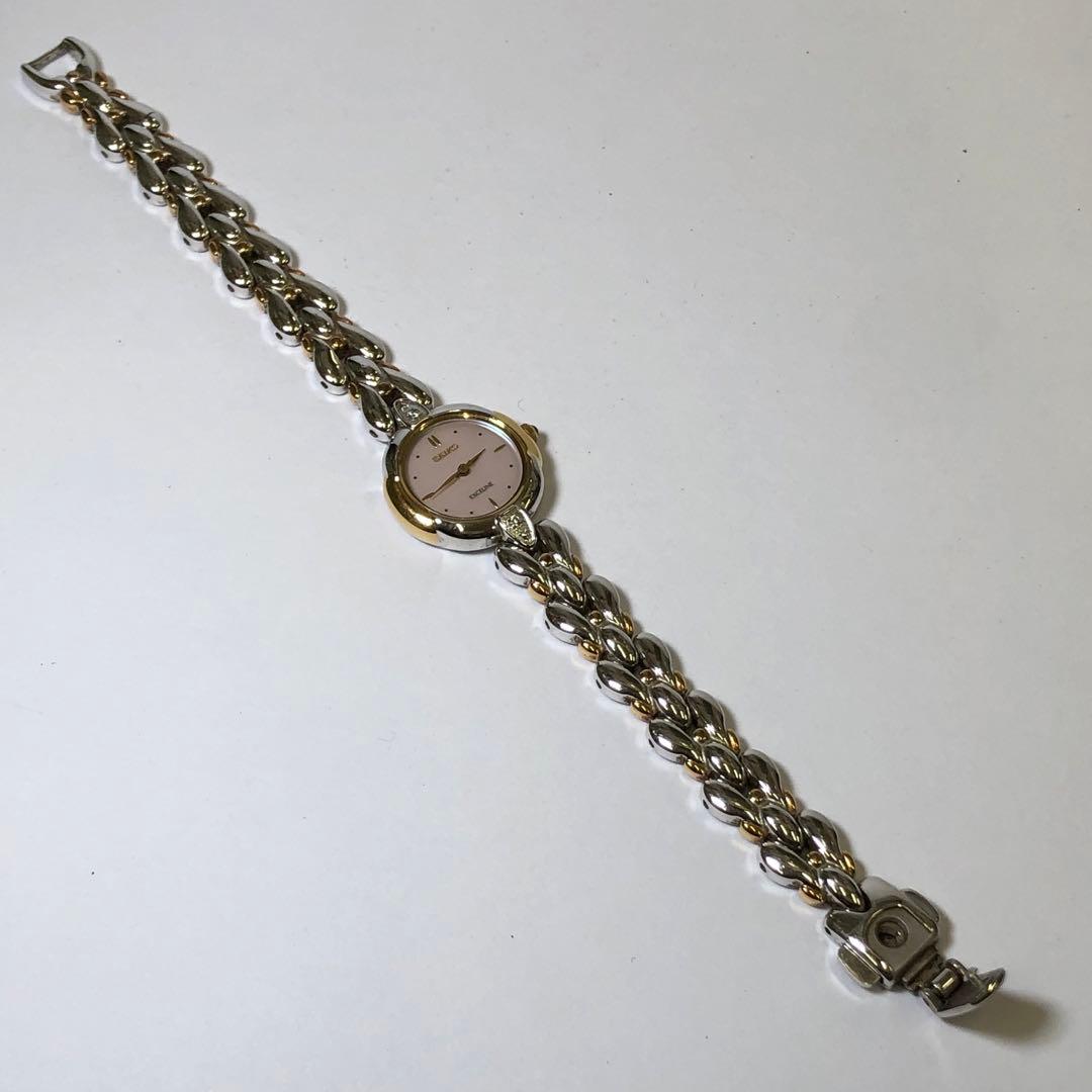 『電池交換済み』SEIKO エクセリーヌ腕時計 QZ /シェル文字盤/メレダイヤ