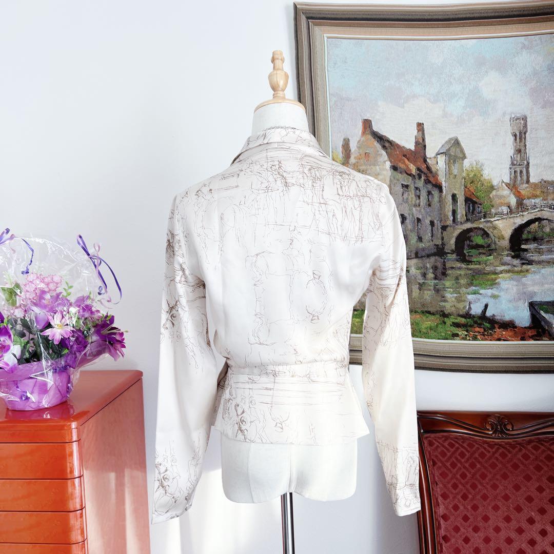 極美品　Hermèsシルク カシュクールジャケット パールボタン