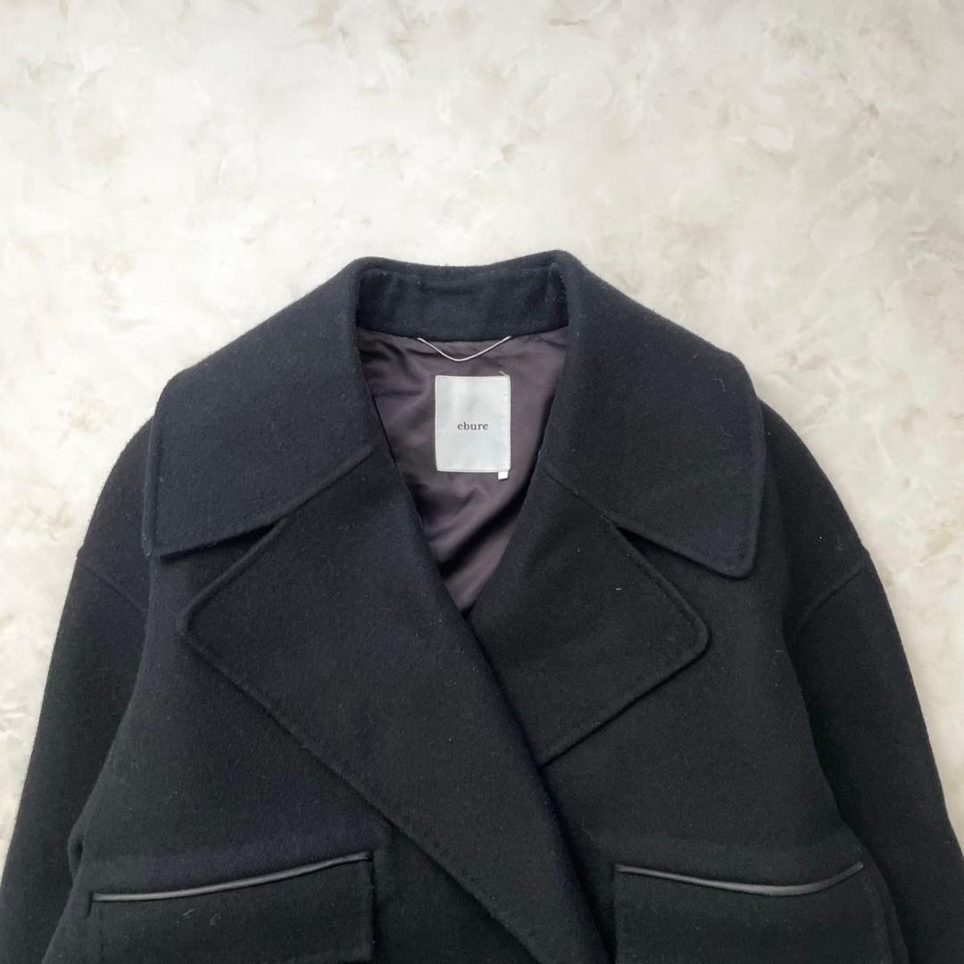 【美品】EBURE ヘビーメルトンビッグカラーショートコート　ピーコート M