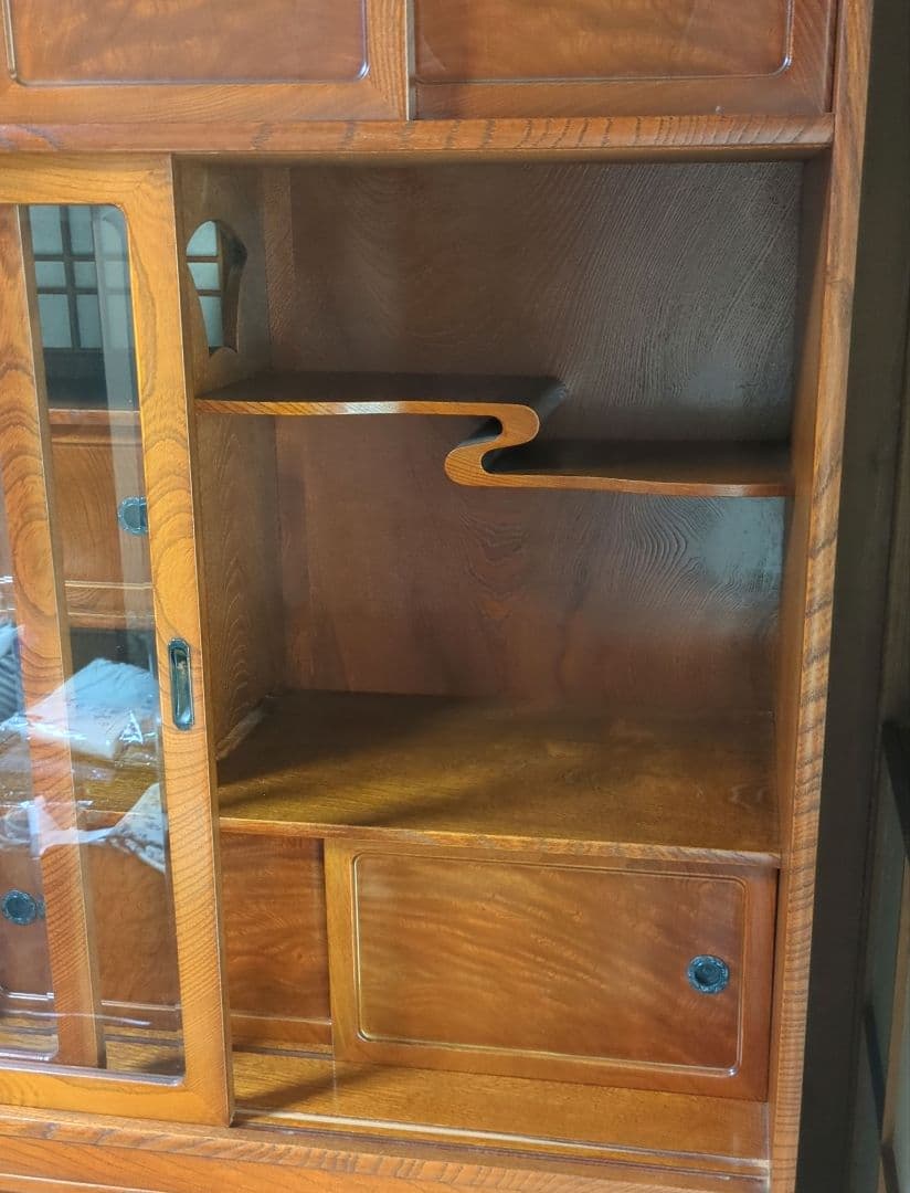 長期保管品 茶箪笥 木製 飾り棚ガラス戸 ビンテージ アンティーク 昭和レトロ