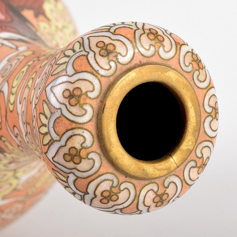 中国　景泰藍　古七宝琺瑯彩　雲竜文　蕾口瓶　共箱　D　R7822