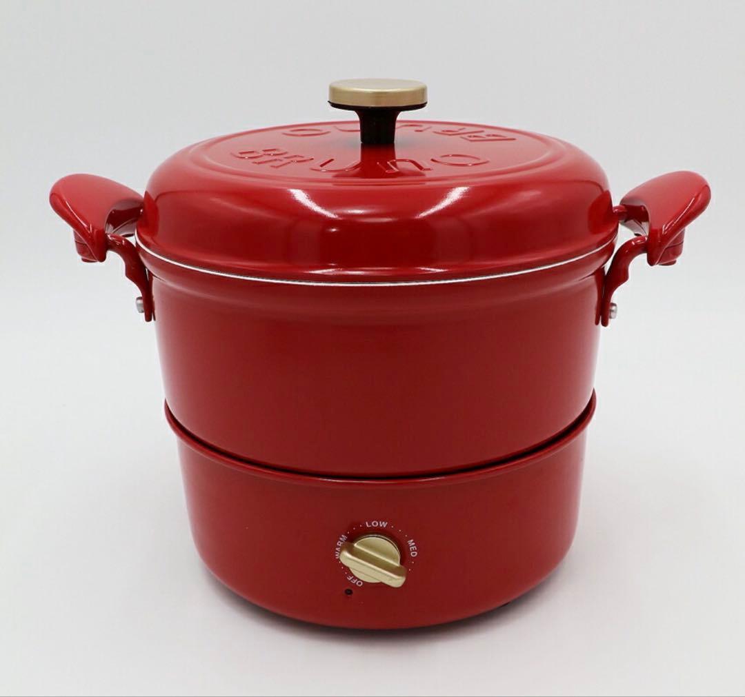 【１回使用】BRUNOブルーノ　マルチグリルポット　レッド　BOE065-RD