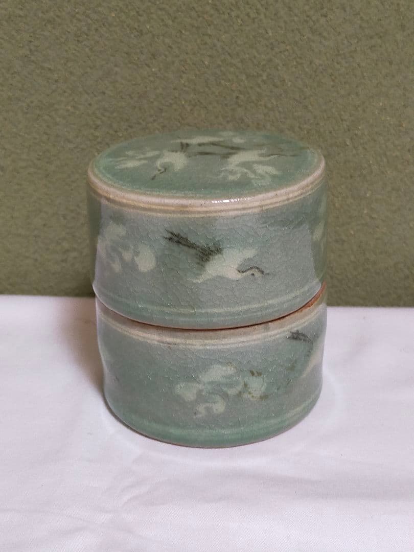 韓国 人間文化財(人間国宝) 柳海剛 青磁象嵌茶入