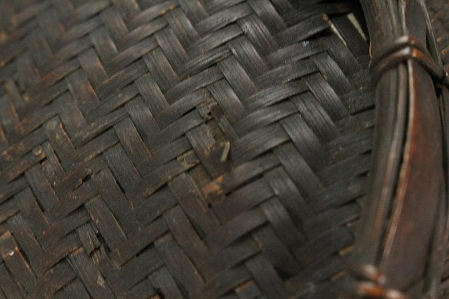 茶道具 唐物 竹網 籠 炭斗 手付 時代物(K-YC464)