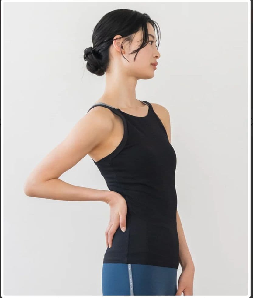 【SUKALA】ダブルストラップリブロゴタンクトップ　ブラックLL