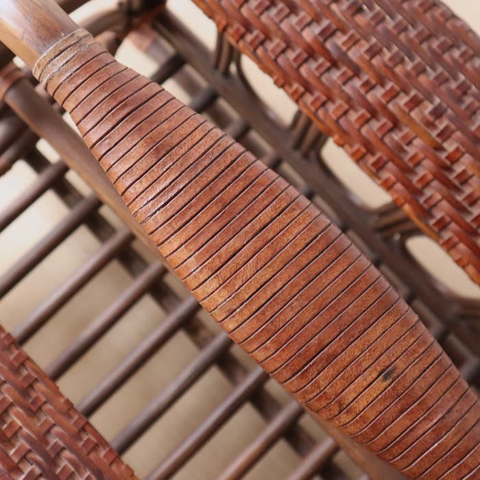 アンティーク ラタン＆レザー スリッパラック マガジンラック 本革 古家具