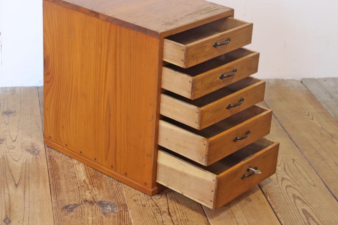 レトロ 卓上 大きめ 小引き出し 抽斗 5杯 収納 小物入れ レターケース A4