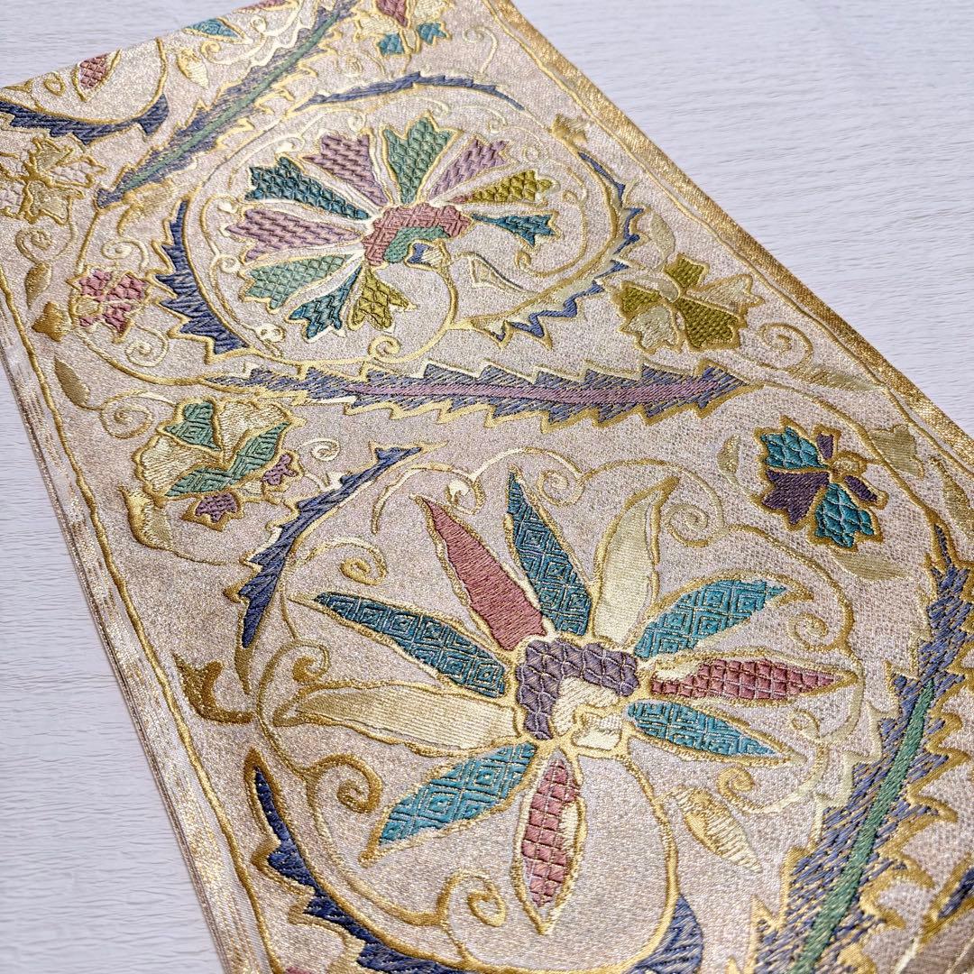 m-93 となみ帯 袋帯 六通 正絹 金糸