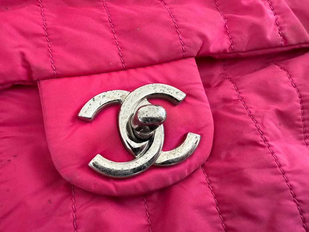 【希少/ピンク】CHANEL ナイロン マトラッセ チェーンショルダー シルバー