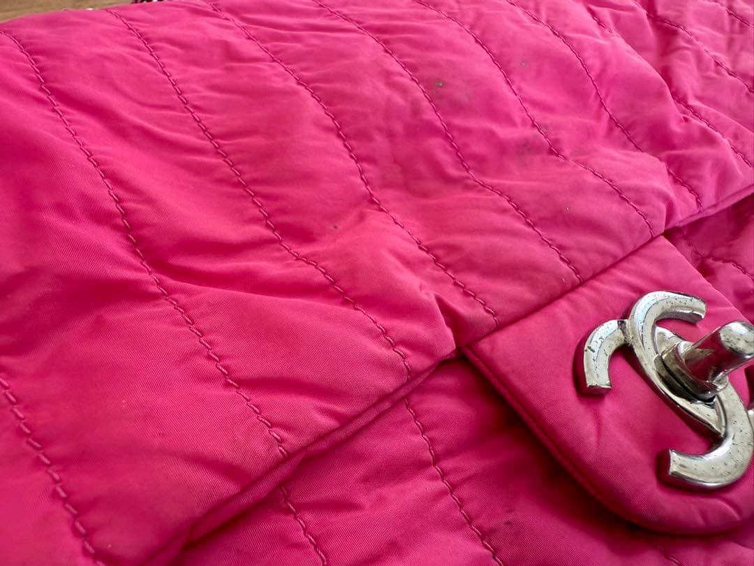 【希少/ピンク】CHANEL ナイロン マトラッセ チェーンショルダー シルバー