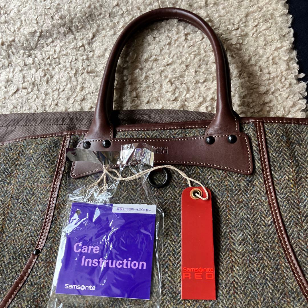 ツイードトートバッグ サムソナイト レッド　Harris&Tweed