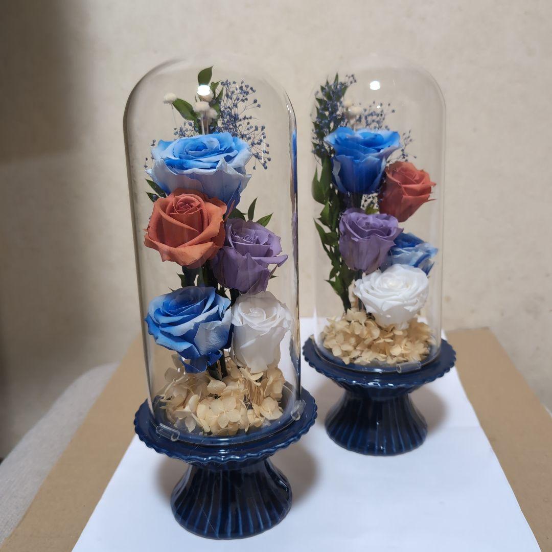 特選仏花　 大　一対 ガラスドーム入り プリザーブドフラワー　 造花無し