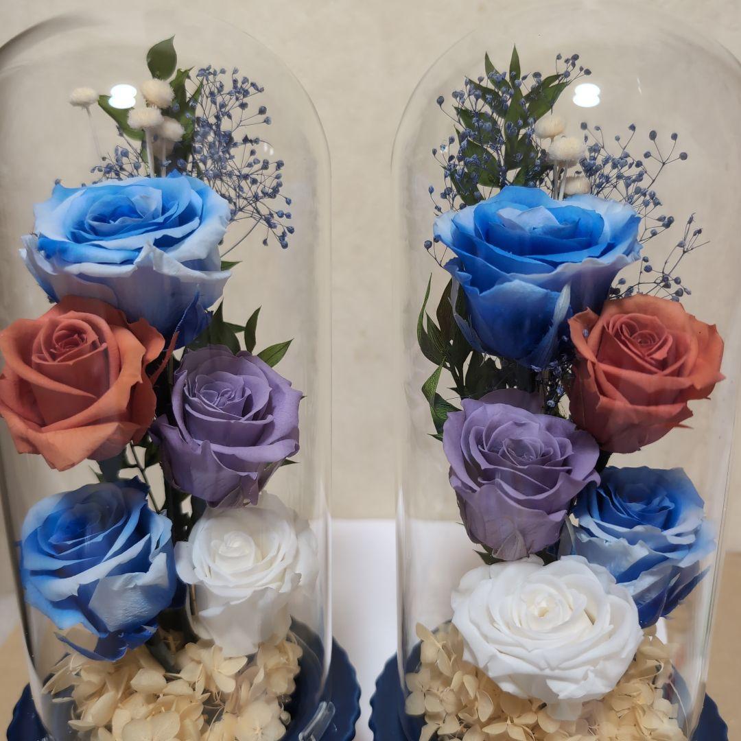 特選仏花　 大　一対 ガラスドーム入り プリザーブドフラワー　 造花無し